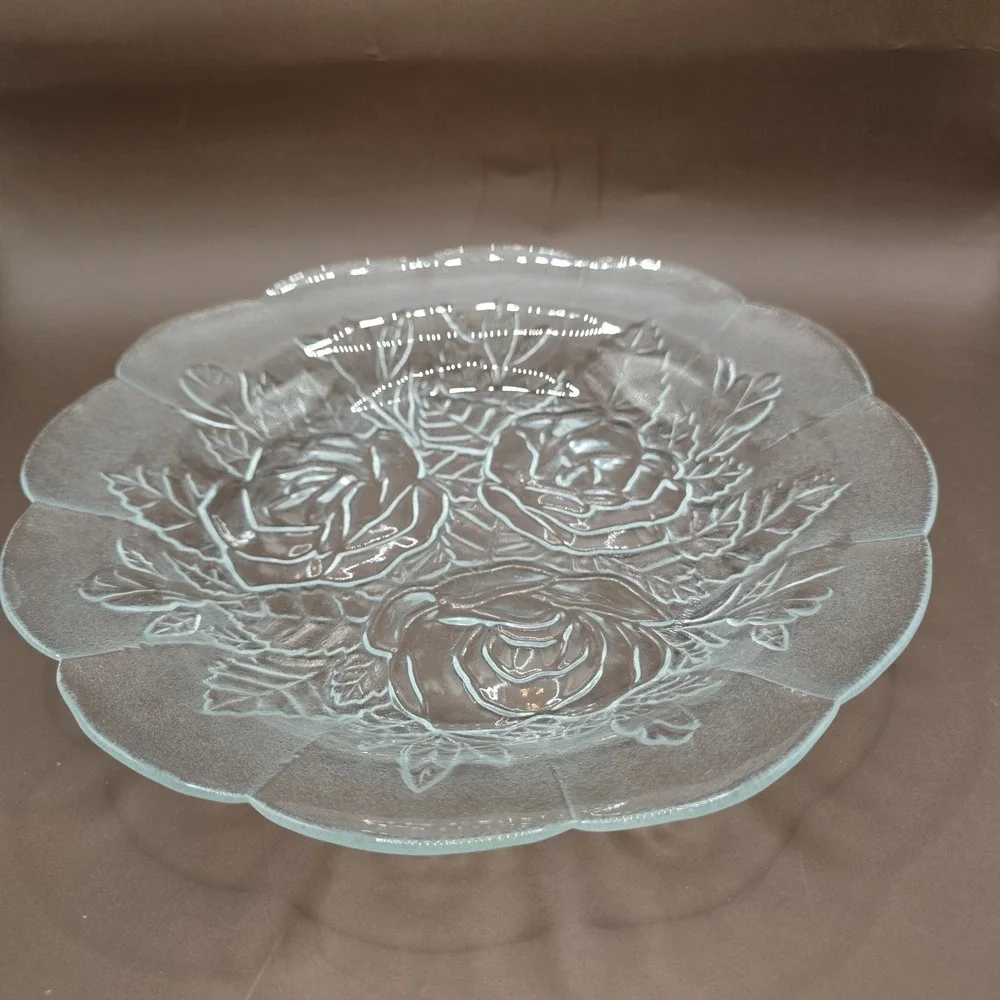 5 Pasari Crystal Livia Clear Glass Dinner Plates 1 Bowl Rose Frosted Vintage